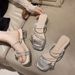 French-style Chunky Heel Slippers For Women, Summer Outdoor Wear, 2025 New Model, Fairy-style With Bow And Rhinestones,_vogvips.com