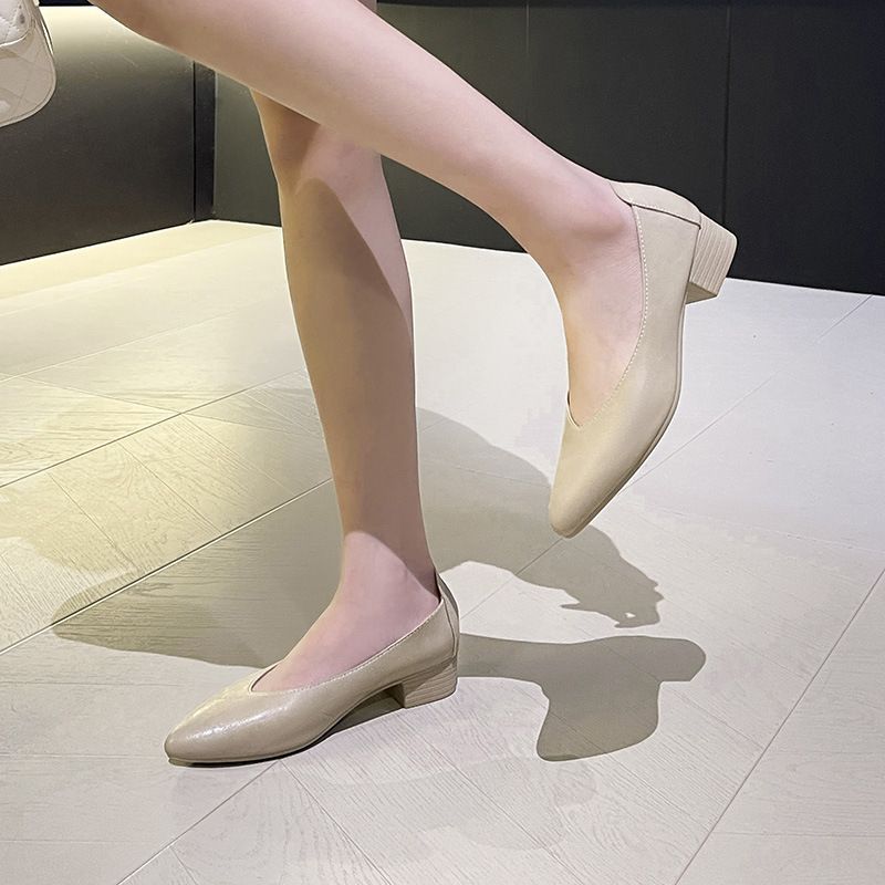 MTX Genuine Grandma Shoes With Chunky Pointed Toe, Mid-Heel Women's Single Shoes, 2025 New Spring And Autumn Versatile Soft_vogvips.com