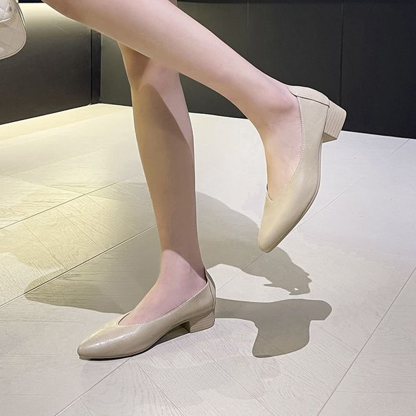 MTX Genuine Grandma Shoes With Chunky Pointed Toe, Mid-Heel Women's Single Shoes, 2025 New Spring And Autumn Versatile Soft_vogvips.com
