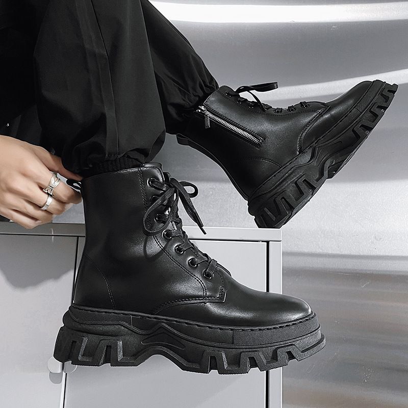 Men's Shoes New Men's Martin Boots British Style Motorcycle Boots High Top Leather Trendy Forest Style Year Round Men's Boots Large Size_vogvips.com
