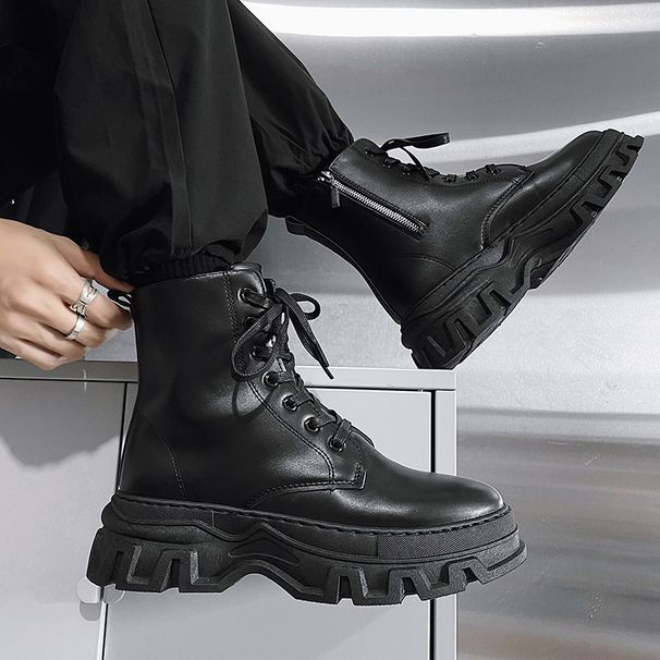 Men's Shoes New Men's Martin Boots British Style Motorcycle Boots High Top Leather Trendy Forest Style Year Round Men's Boots Large Size_vogvips.com