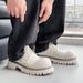 Men's Derby Thick Sole Height Increasing British Style Low Top Work Boots Niche White Leather Shoes 32057_vogvips.com