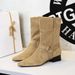 9625-2 Women's Western With Square Toe, Buckle, Mid-Heel, Chunky Heel, Suede, Vintage, Slim, Fashionable Mid-Calf Short_vogvips.com