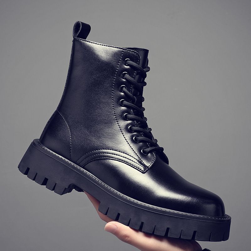 Long Martin Boots Men's Style Black High-top Leather Shoes Locomotive Boots Boys Leather Boots_vogvips.com
