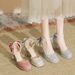 Women's Bridal Mary Jane Pumps - Chunky Heel Wedding Shoes With Pearl & Bow Decor, Square Toe & Ankle Strap_vogvips.com