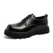 ShoeVault British Style INS Black Men's Leather Trendy Korean Thick Sole Square Toe Derby White Youth Casual Suit Shoes_vogvips.com