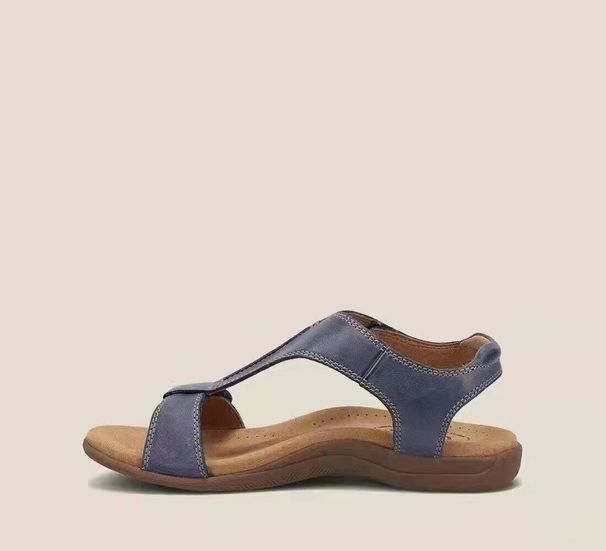 Women's Shoes Summer Flat Arch Massage Velcro One Word Casual Beach Sandals_vogvips.com