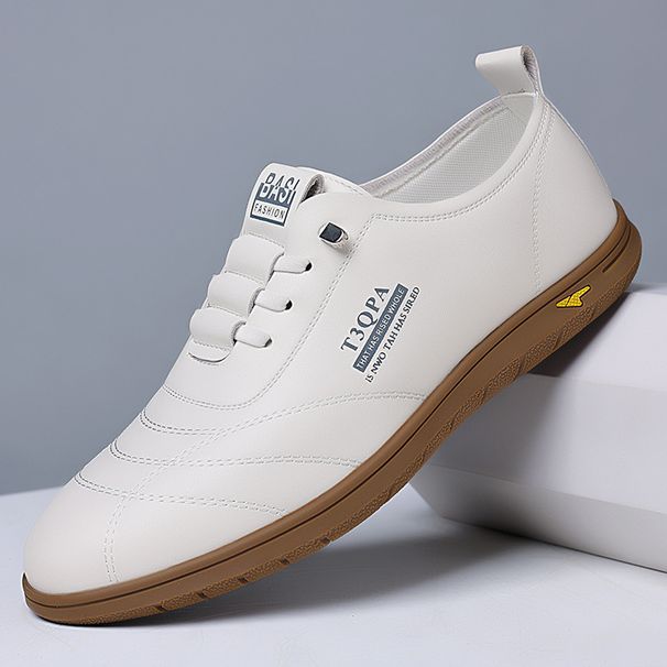 Men's Spring New Soft-soled Leather Korean-style White Casual Shoes, Trendy And Versatile British-style Shoes_vogvips.com