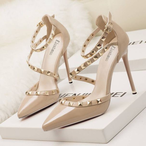 Women's Pumps Sexy Nightclub Stiletto High Heels For Women With Shallow Mouth, Pointed Rivets, Hollow Straps, Women's Shoes_vogvips.com