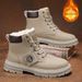 Men's Extra Wide Size 46 Winter Thermal Lined Martin Boots – British Style Casual Mid-Cut Work Boots With Cushioned Sole (Khaki/Black/Gray)_vogvips.com