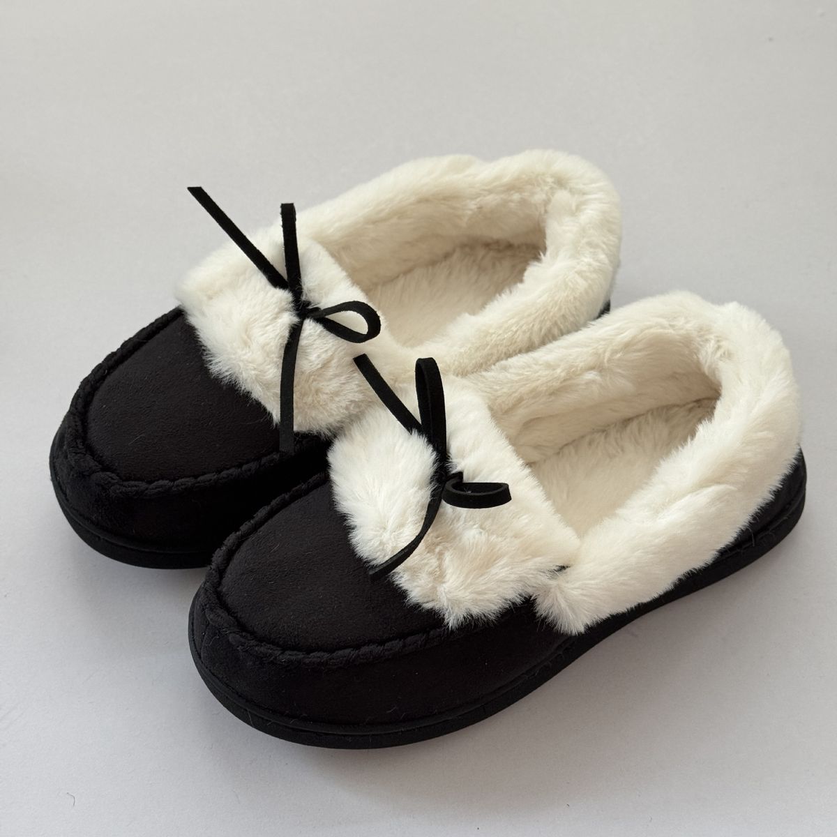 Autumn And Winter Warm Furry Bag And Bow Decoration Women's Cotton Shoes_vogvips.com