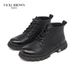 VICKI BROWN Men's Black Leather Ankle Combat Boots, Soft Fabric Lining Comfort Padded Insole, Non-Slip Block Rubber Sole Casual Work Outdoor Boot_vogvips.com