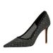 9329-1 Rhinestone Mesh High Heels For Women Pointed Toe Versatile Shallow Mouth Light Luxury Dress Wedding Thin Heel_vogvips.com