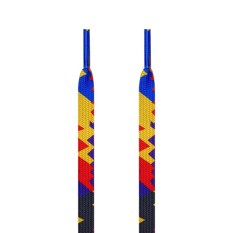 Red, yellow, purple and blue sweater shoelaces_vogvips.com