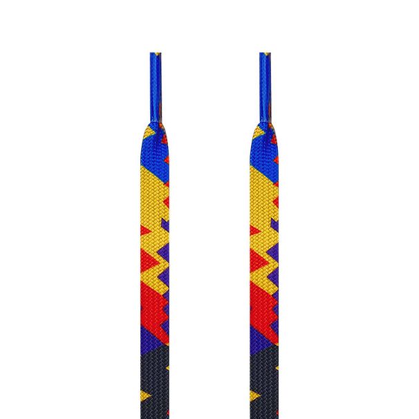 Red, yellow, purple and blue sweater shoelaces_vogvips.com