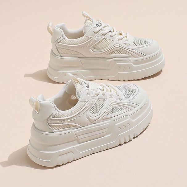sponge Cake Platform White Shoes Women's Small Height-increasing Shoes Mesh Breathable Casual Board Shoes_vogvips.com