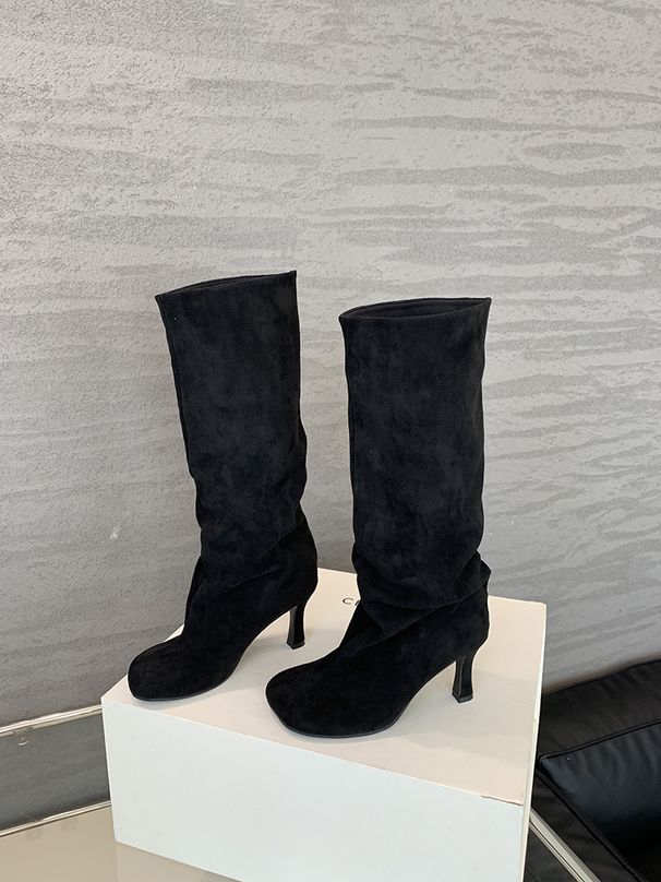 Winter Street Style Round Toe Knee-High Women Boots Punk Thin High Heels Shoes Female Long Booties Atos De Mujer_vogvips.com
