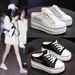 Height Enhancing Canvas Shoes For Women New Version Of Casual Sneakers Small Letter Platform Thick Soled Single Shoes_vogvips.com