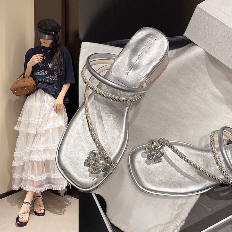 Elegant Rhinestone Women, Suitable For Outdoor Wear In Summer 2026, New Style To Match Skirts, Fashionable Chunky Heel,_vogvips.com