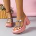 【Pre-sale | Ships In 10 Days】The New Fashion Rhinester Transparent One Word With Waterproof Platform Thick Sole High Heel Slippers Woman_vogvips.com
