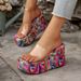 Plus Size Foreign Trade Thick-Soled Slide For Women Colorful Striped Wedge Heel Fabric Beach Sandals Slippers_vogvips.com