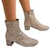 2025 Autumn/Winter New Coarse Heel Middle Heel Short Boots For Women Cross Border Large Size Glitter Glitter Round Head Coarse Heel Martin Boots_vogvips.com