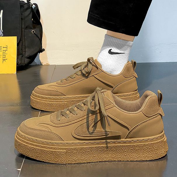 Men's Fashion Skate Shoes Thick Sole Platform Anti-Slip Sneakers Korean Style All-Match Black Comfort Lace-up_vogvips.com