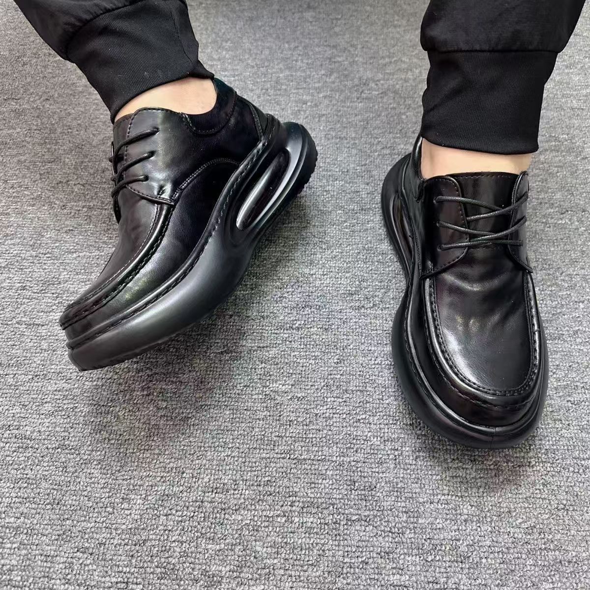 Suitable For All Seasons Men's 2025 Spring New Trend Genuine Loafers Air Cushion Thick Sole Height Increasing Sports Casual Leather Shoes_vogvips.com
