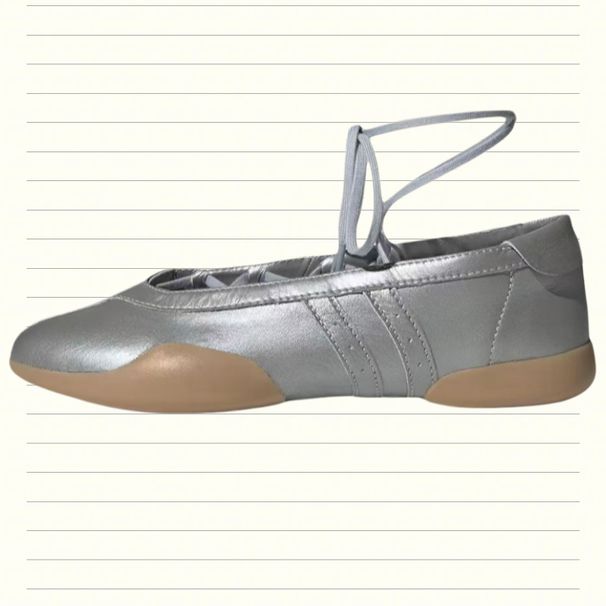 White Silver Stripe Ballet Flats Retro Soft Flat Sneakers_vogvips.com