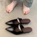 Parisian Summer~Women's French-style Pointed-toe Mules With Internal Height Increase And Metal Buckle For Outdoor Wear_vogvips.com