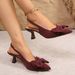 European American Style Plus-size Bow-tie Pointed-toe Open-back Sandals Women, French-style Elegant Stiletto High Heels_vogvips.com