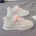 2026 Spring College Style Sports White Color-Block Lace-Up Mesh Breathable Sneakers Versatile Thick-Soled Casual Women's_vogvips.com
