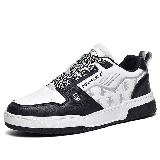 Men Women White Grey Leather Skate Shoes Embossed Bear Pattern Thick Platform Lace Up Casual Sneakers_vogvips.com