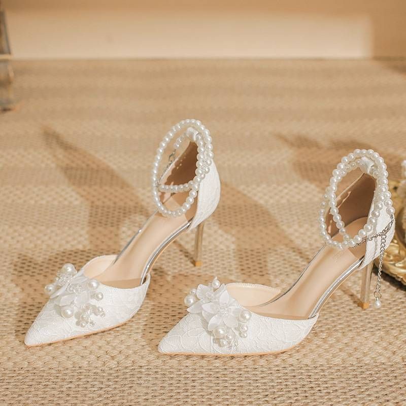 Women's Shoes Elegant Business Wedding Party French White High Heels Women's Stiletto Lace Wedding Dress Wedding Bride Main Wedding Dress Single Shoes_vogvips.com