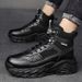 Men's Casual High-Top Martin Boots - British Style Work Boots With Shock Absorption, Round Toe & Lace-Up Design For Winter (Black/Khaki)_vogvips.com
