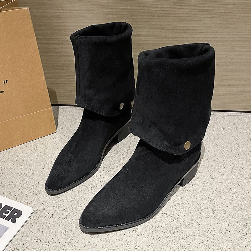 Designer Shoes Free Shipping Vintage Pile Boots With Foldable Fashion Boots Autumn New Suede Long Leg Knight Boots Black Brown_vogvips.com