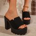 Summer Style Solid Color Women's Chunky Heel Round Toe Sandals Plus Size Black European And American Style_vogvips.com