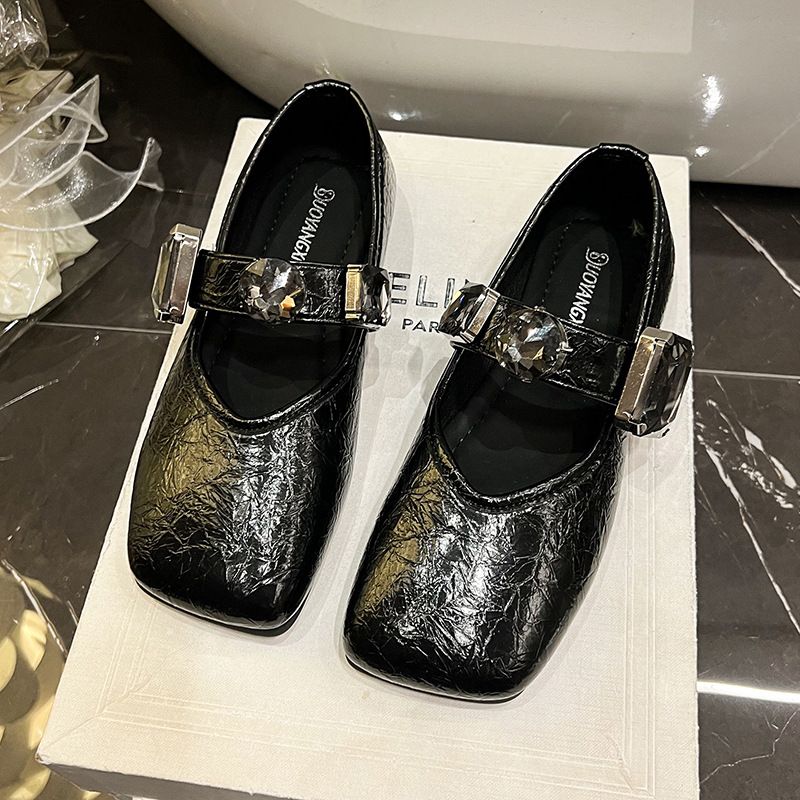 French Soft-soled Rhinestone Small Leather Shoes Wear Flat-soled Fairy Wind Shallow Mouth With Skirt Single Shoes Female_vogvips.com
