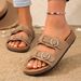 Women's Youth Mules New Spring/Summer Retro Casual Slip-On Shoes Pu Upper Double-Strap Half-Slipper Flat Slippers With Round Buckle Adjustable Strap_vogvips.com