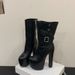 2026 New Thick Ankle 16Cm Waterproof Platform With Buckle Decoration High Heel Boots, Foreign Trade, 45, New, Plus_vogvips.com