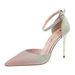 283-7 Korean Style High Heel Stiletto Shallow Pointed Toe Shiny Gradient Color Block Hollow Strap Sandals_vogvips.com