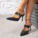 Women's Black High Heel Sandals With Square Buckle Decoration Casual Simple Style Pointed Shoes Sexy Women's Sandals Mules_vogvips.com
