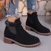 New Style Women's Martin Boots In Autumn And Winter, With Elastic Strap And Belt Buckle, Round Toe, Square Heel, Mid-calf Boots, Women's Shoes_vogvips.com