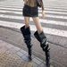 Stiletto Over-The-Knee Boots - 9CM Ultra High Heel Pointed Toe Boots For Women | Stacked Buckle Detail | Sexy Black Evening Boots | Stretchable Fit_vogvips.com