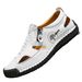 Men’s Hand Stitched Hollow Out Leather Casual Shoes, Side Zipper Breathable Slip-On Walking Sand Sneakers_vogvips.com