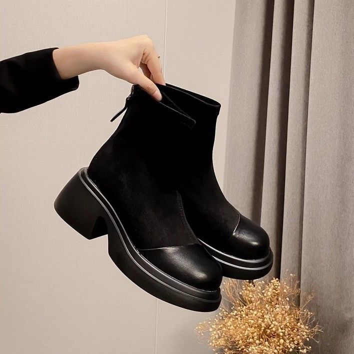 Small Size Women's 313233 Thick Heel Suede Patchwork Short Martin Boots 2025 Autumn Winter New Style Height Increasing_vogvips.com