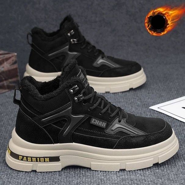 Men's Winter Snow Boots Fleece-Lined Insulated Waterproof Slip-Resistant Casual Martin Boots For Cold Weather Leather And Fur Thick Soled Martin Boots_vogvips.com