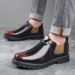 Men's Casual Work Boots - British Style Leather Round Toe Shoes With Rubber Sole, Comfortable & Breathable For Daily Wear Retro Leather Shoes_vogvips.com