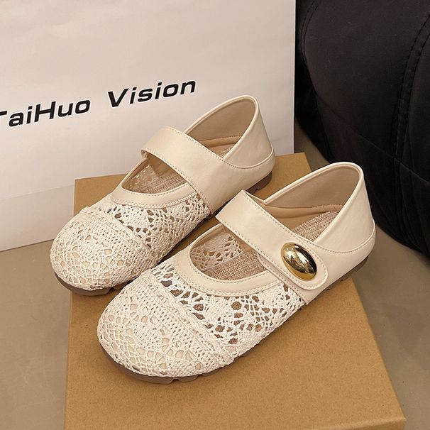 Thick-soled Inner Height-increasing Single Shoes Women's Woven One-pedal Velcro Mary Jane Shoes With Skirts Casual Shoes_vogvips.com