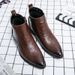 New Fashion Brown Retro Chelsea Boots Men's Pointed Toe Suit Martin Boots British Crocodile Pattern Business Men's Boots Leather Short Boots_vogvips.com
